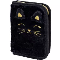 1. AstraBag Piórnik AC11 Pojedynczy Jednoklapkowy z Wyposażeniem Fluffy Kitty Black 503025026